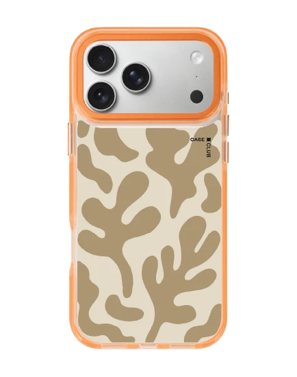 iphone 17 pro max clear orange magsafe brown & white abstract freeform pattern
