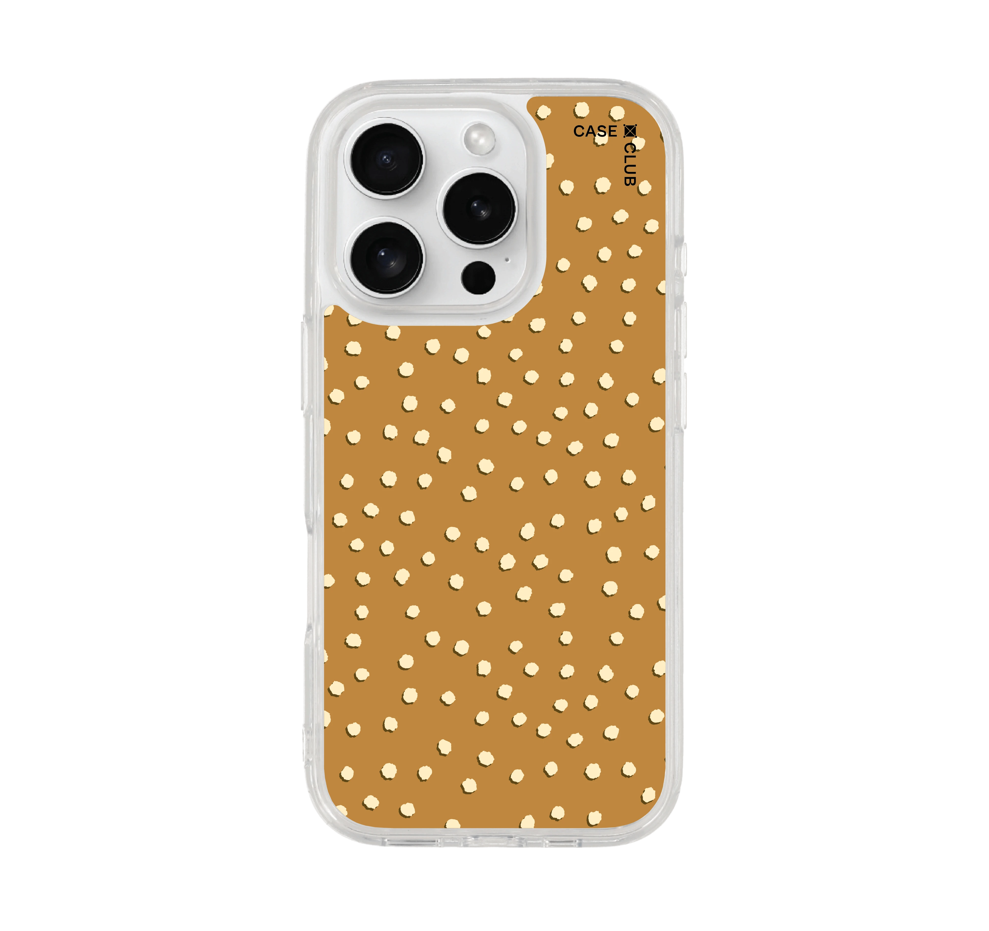 iphone 16 pro clear case brown & white brush polka dots