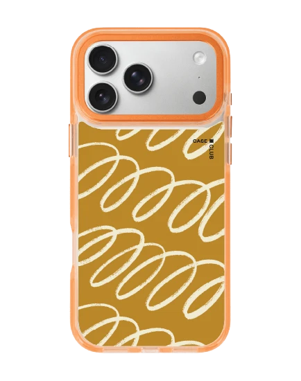 iphone 17 pro max clear orange magsafe brown & white curvy pattern