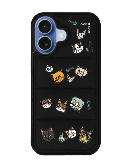 iphone 17 puffy black case cat pattern