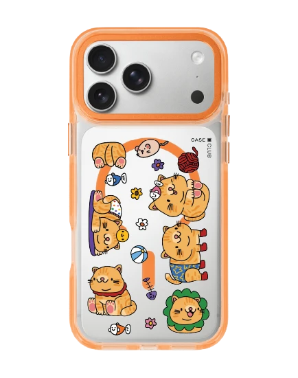 เคสใสสีส้ม iphone 17 pro max magsafe สติ๊กเกอร์น้องแมว