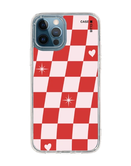 iphone 12/12 pro clear case checker love pop