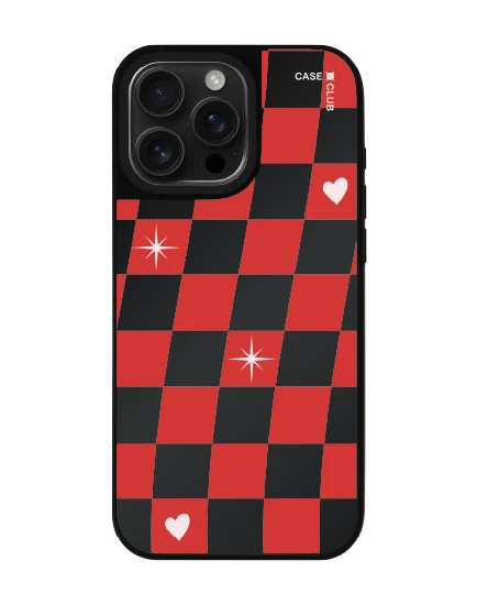 เคสกระจกดำด้าน iphone 16 pro max magsafe ตารางหัวใจเช็คเกอร์ป็อป
