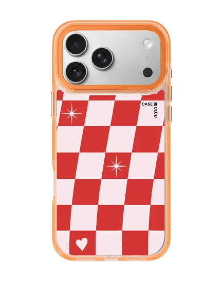 เคสใสสีส้ม iphone 17 pro max magsafe ตารางหัวใจเช็คเกอร์ป็อป