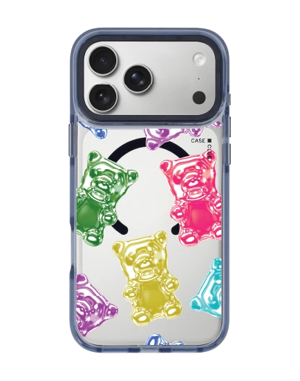 เคสใส iphone 17 pro max magsafe สีฟ้า เยลลีหมีหลากสีเมทัลลิก
