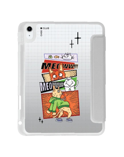ipad gen 10th/11th 2025 clear grey comic cat