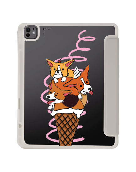 iPad Air6/7 13" 2025 (M2/M3) Clear Grey Corgi Sundae
