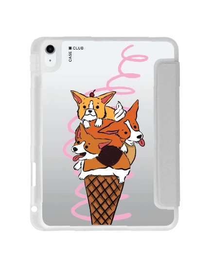 ipad gen 10th/11th 2025 clear grey corgi sundae