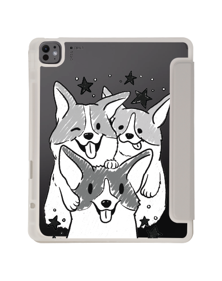 iPad Air6/7 13" 2025 (M2/M3) Clear Grey Corgi Trio