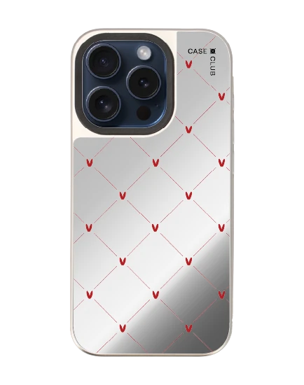 เคสกระจก iphone 15 pro magsafe หัวใจลายจุดสีครีม