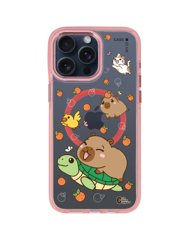 iphone 15 pro max clear pink magsafe cute chubby capybara mix animal