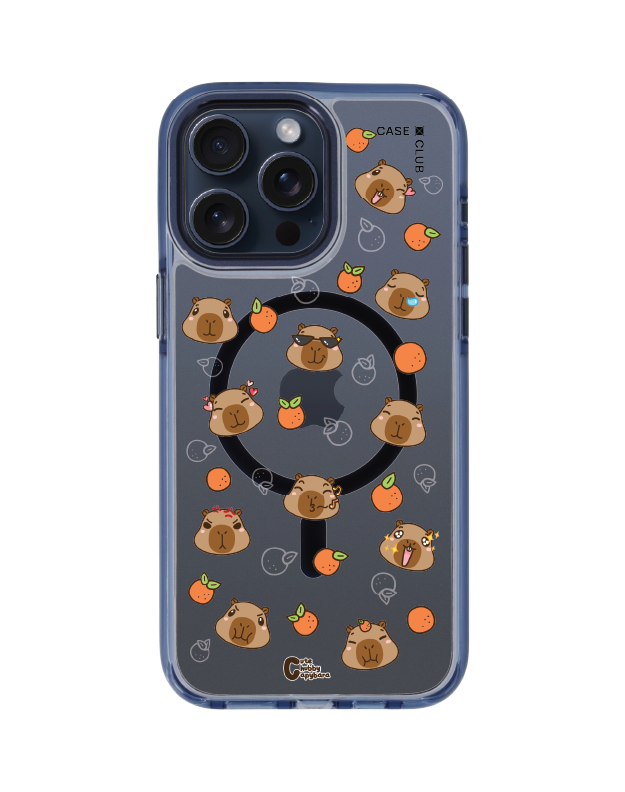 iPhone 15 Pro Max Clear Blue MagSafe Cute Chubby Capybara Pattern