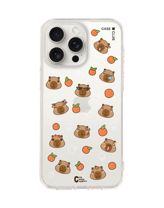 iPhone 15 Pro Max Clear Case Cute Chubby Capybara Pattern