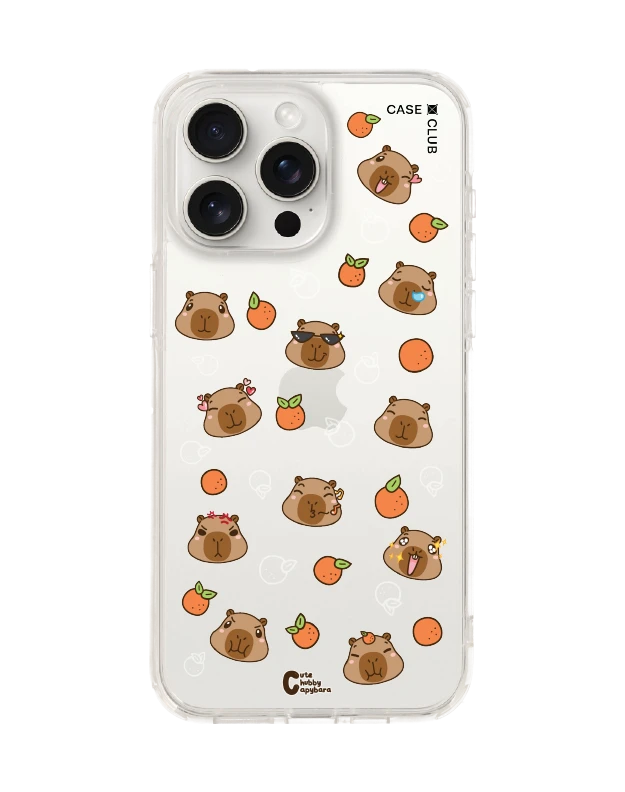 iphone 15 pro max clear case cute chubby capybara pattern