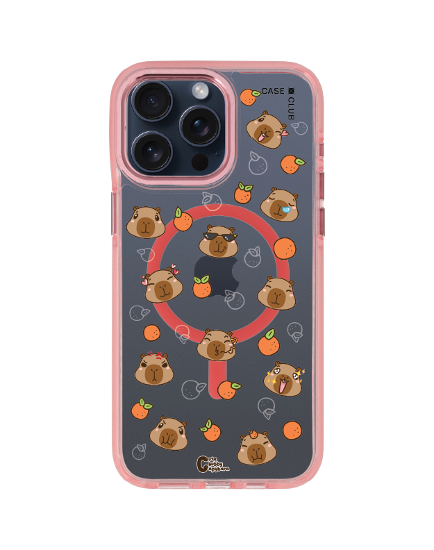 iphone 15 pro max clear pink magsafe cute chubby capybara pattern