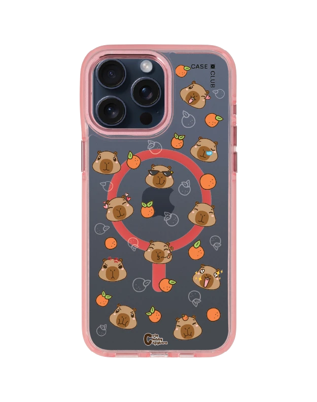 iphone 15 pro max clear pink magsafe cute chubby capybara pattern