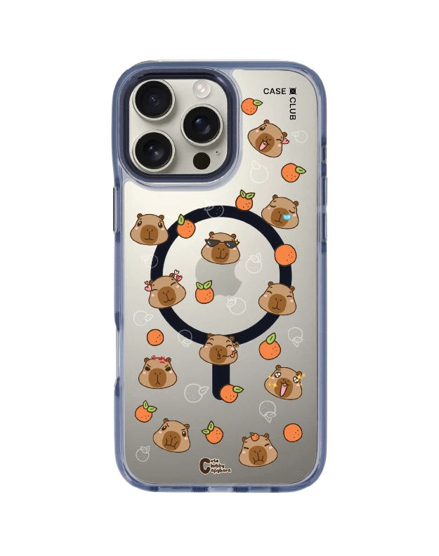 iphone 16 pro max clear blue magsafe cute chubby capybara pattern