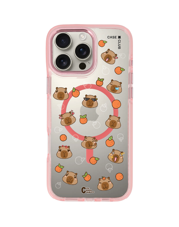 iPhone 16 Pro Max Clear Pink MagSafe Cute Chubby Capybara Pattern