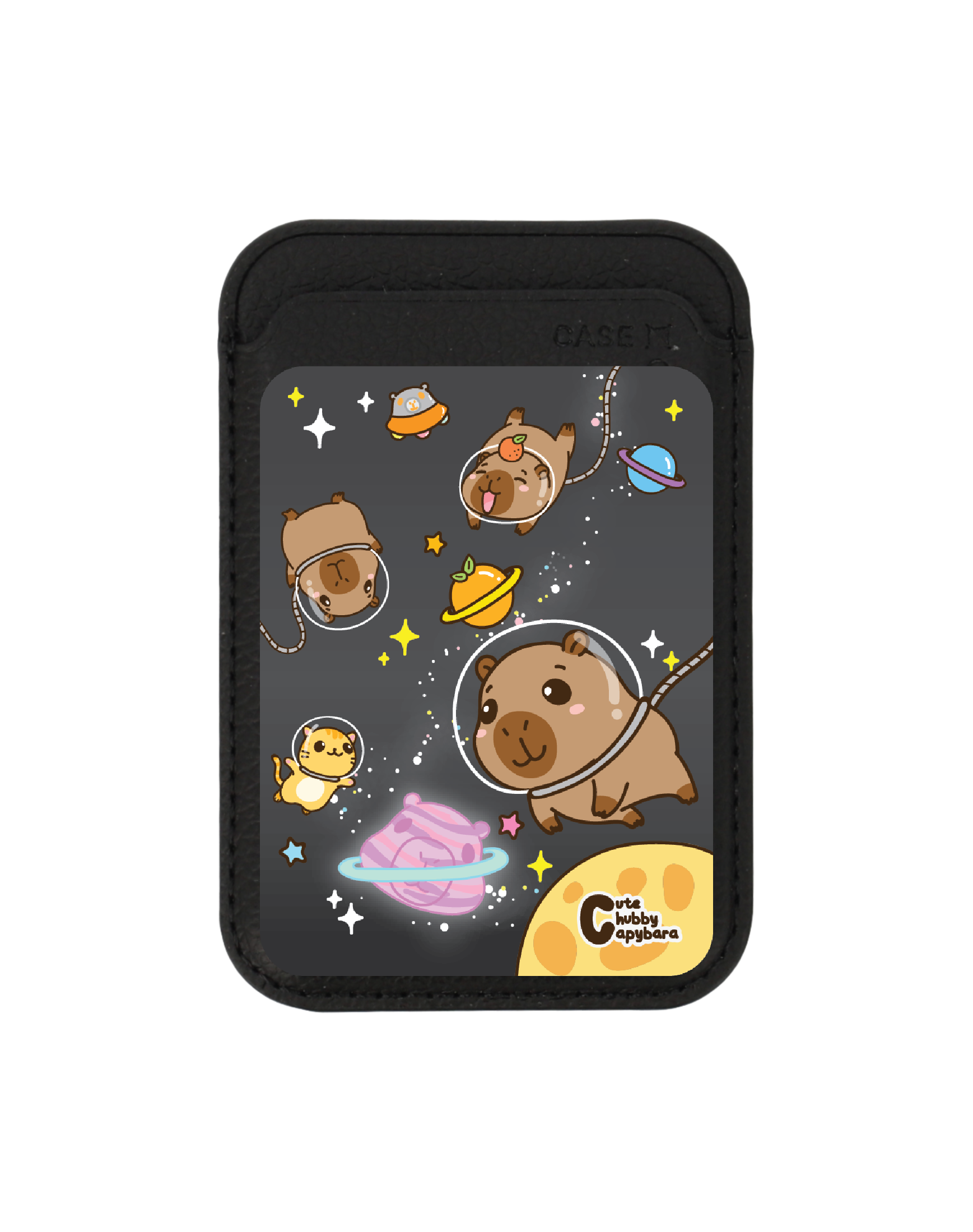 กระเป๋าใส่บัตร magsafe ดำ จักรวาล cute chubby capybara