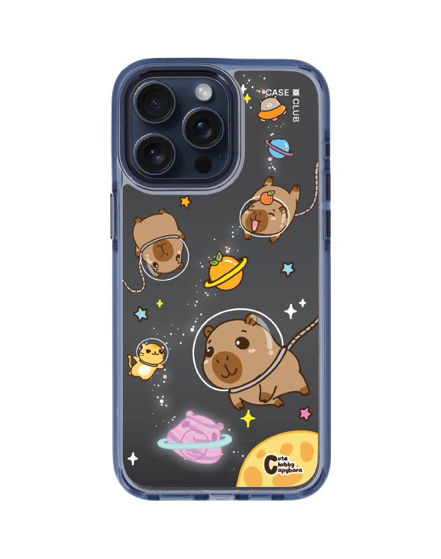 iPhone 15 Pro Max Clear Blue MagSafe Cute Chubby Capybara Universe