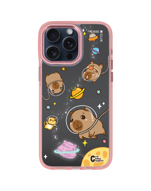 iphone 15 pro max clear pink magsafe cute chubby capybara universe