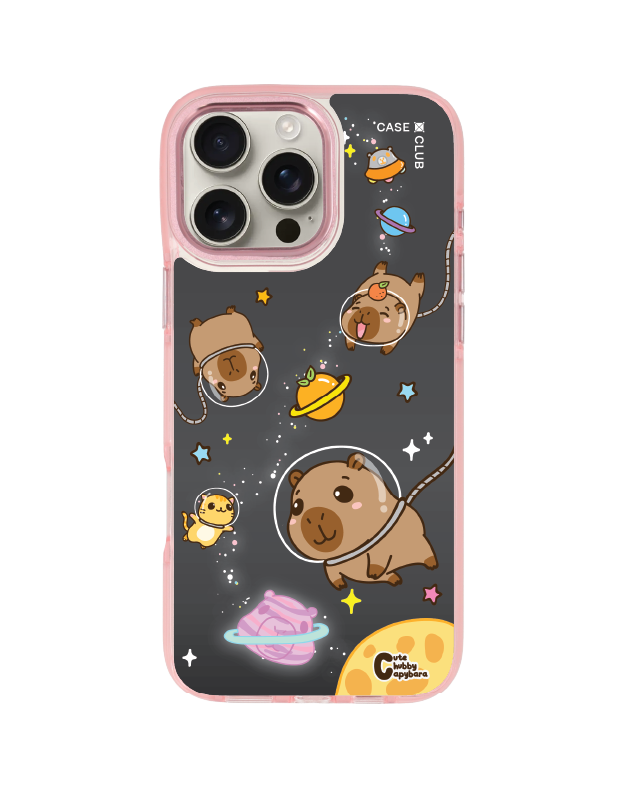 iPhone 16 Pro Max Clear Pink MagSafe Cute Chubby Capybara Universe