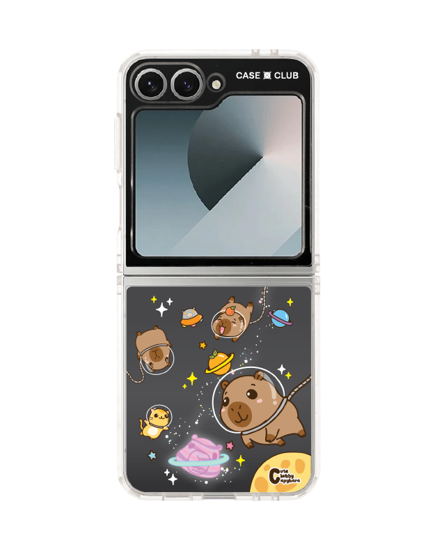 Samsung Galaxy Z Flip 6 Clear Case Cute Chubby Capybara Universe