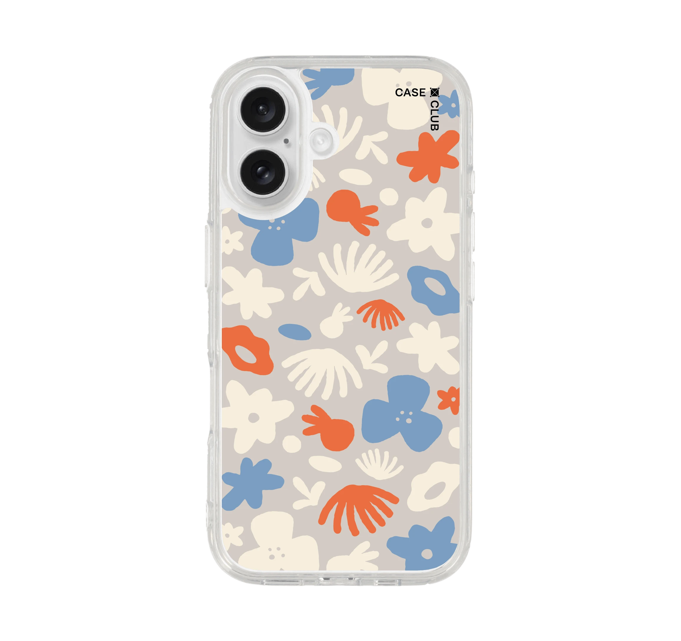 iphone 16 clear case dark blue flower pattern