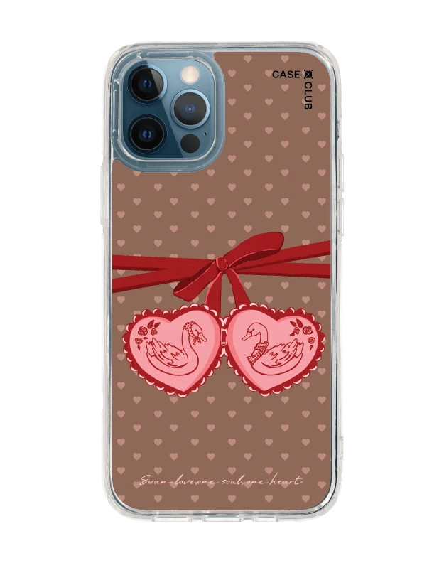 iphone 12/12 pro clear case double heart cherry ribbon