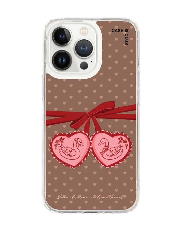 iphone 13 pro clear case double heart cherry ribbon