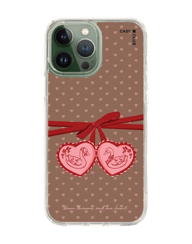 iphone 12/ 13 pro max clear case double heart cherry ribbon