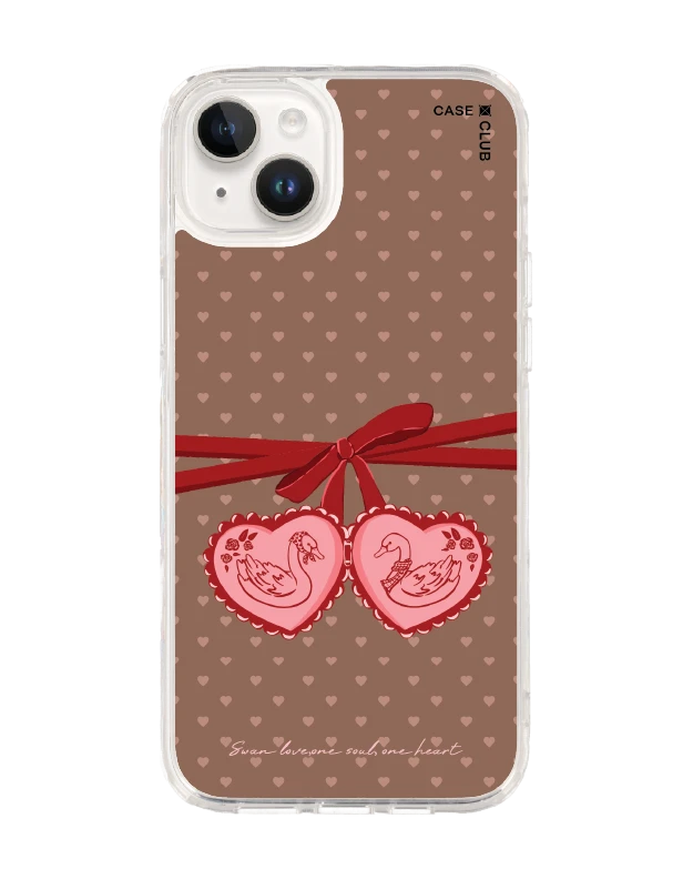 iphone 14 plus clear case double heart cherry ribbon
