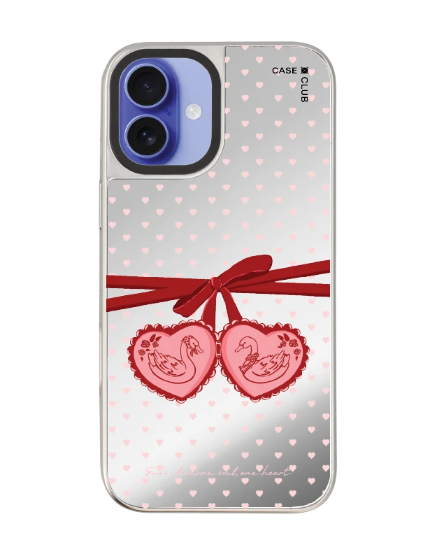 iphone 16 plus mirror case magsafe double heart cherry ribbon