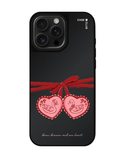 iphone 16 pro max matte black mirror magsafe double heart cherry ribbon