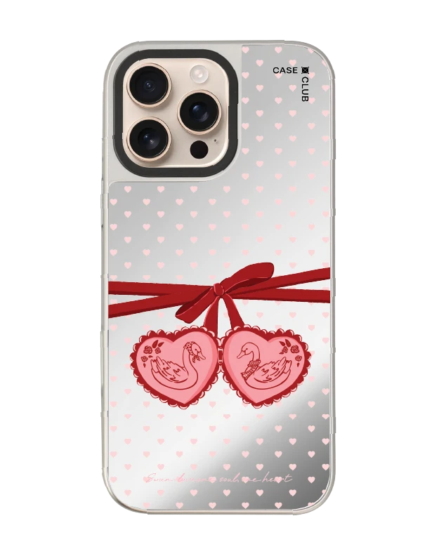 iphone 16 pro max mirror case magsafe double heart cherry ribbon