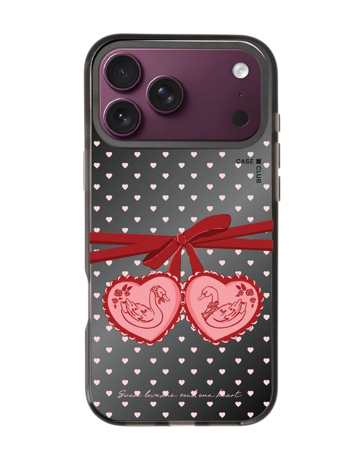 iphone 18 pro max black mirror magsafe double heart cherry ribbon