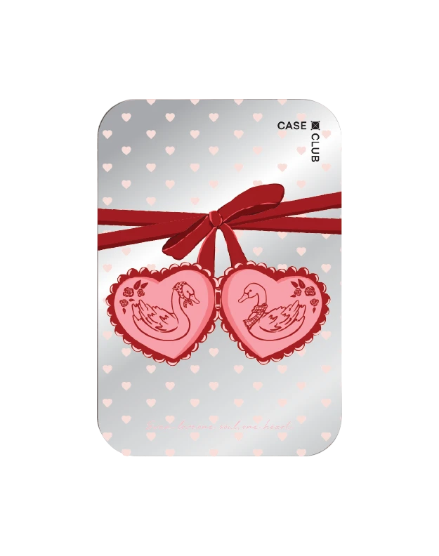 magnetic mirror cardholder stand double heart cherry ribbon