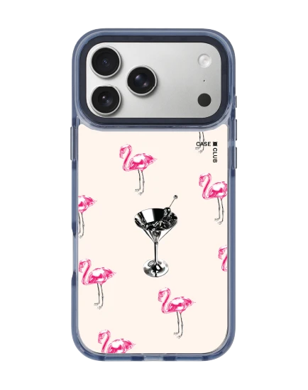 เคสใส iphone 17 pro max magsafe สีฟ้า ฟลามิงโกชัฟเฟิลเมทัลลิก