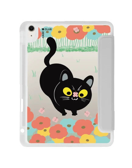 เคสใส ipad air4/5/6/7 11" 2025 (m2/m3) สีเทา ทุ่งดอกไม้ของแมวดำ