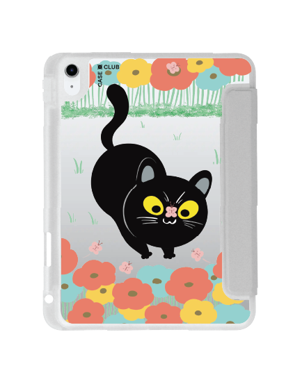 เคสใส iPad Gen 10th/11th 2025 สีเทา แมวดำดอกไม้