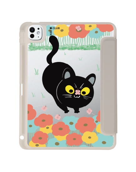 เคสใส iPad Pro 11 สีเทา แมวดำดอกไม้