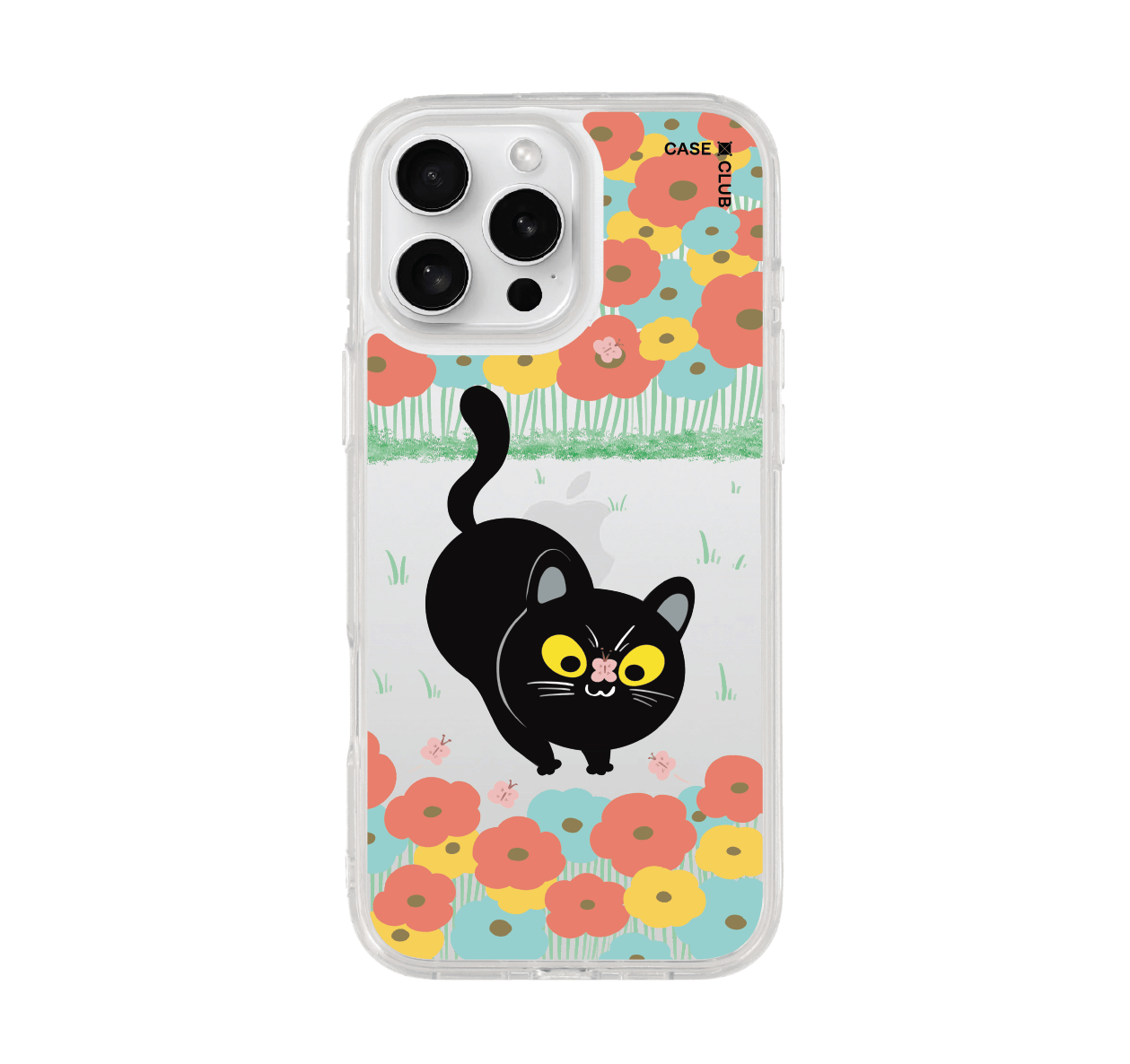 iPhone 16 Pro Max Clear Case Flower Black Cat