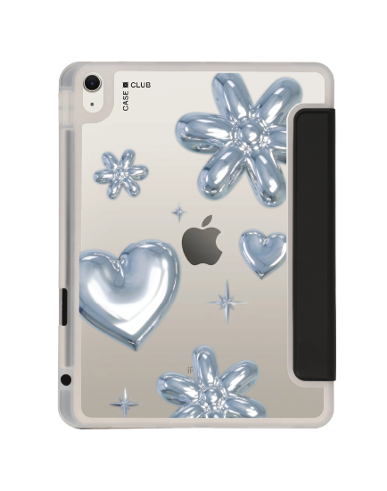 ipad air4/5/6/7 11" 2025 (m2/m3) clear black flower & heart metallic balloons
