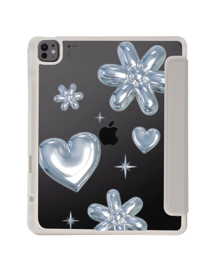 iPad Air6/7 13" 2025 (M2/M3) Clear Grey Flower & Heart Metallic Balloons