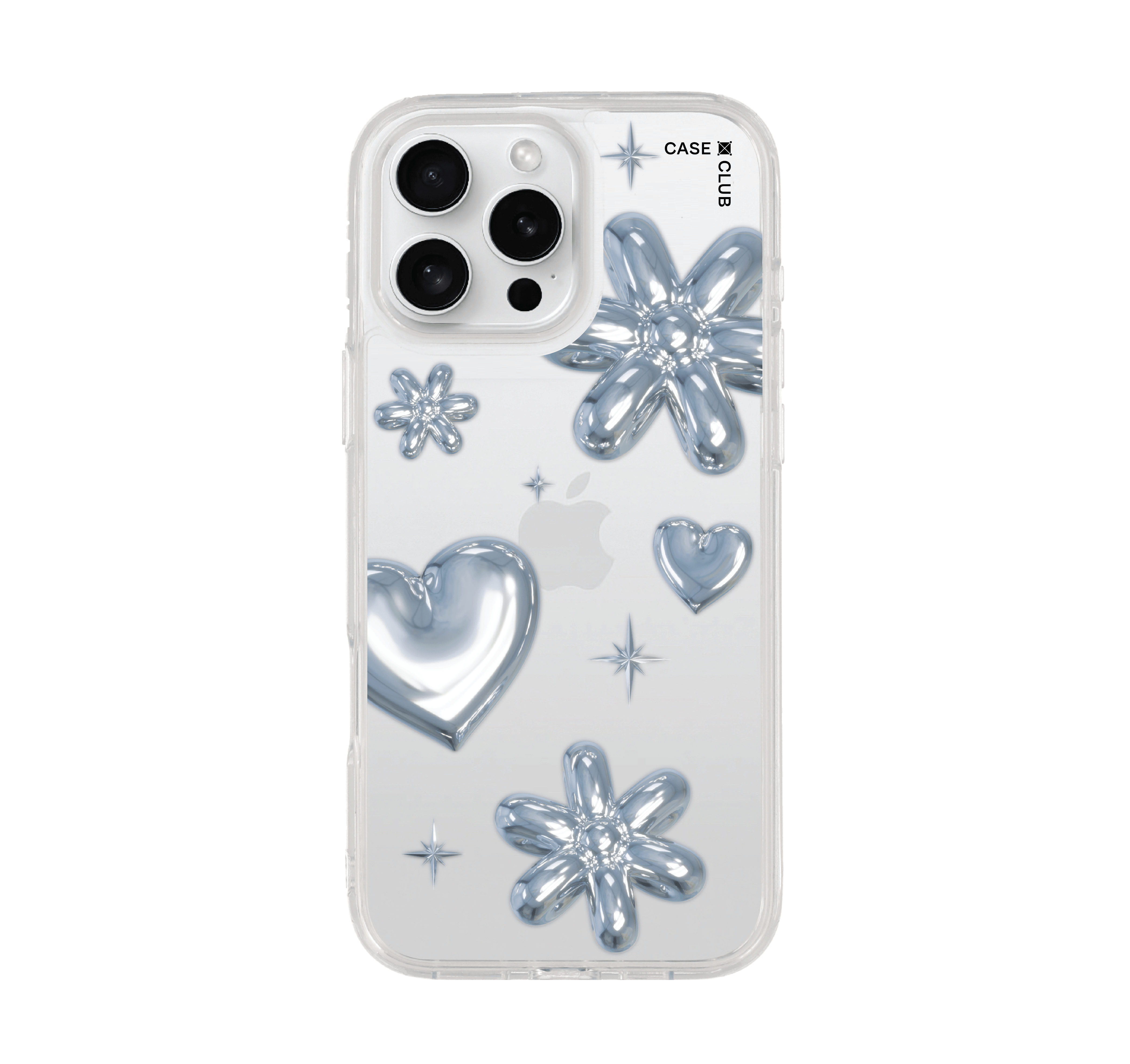 iPhone 16 Pro Max Clear Case Flower & Heart Metallic Balloons