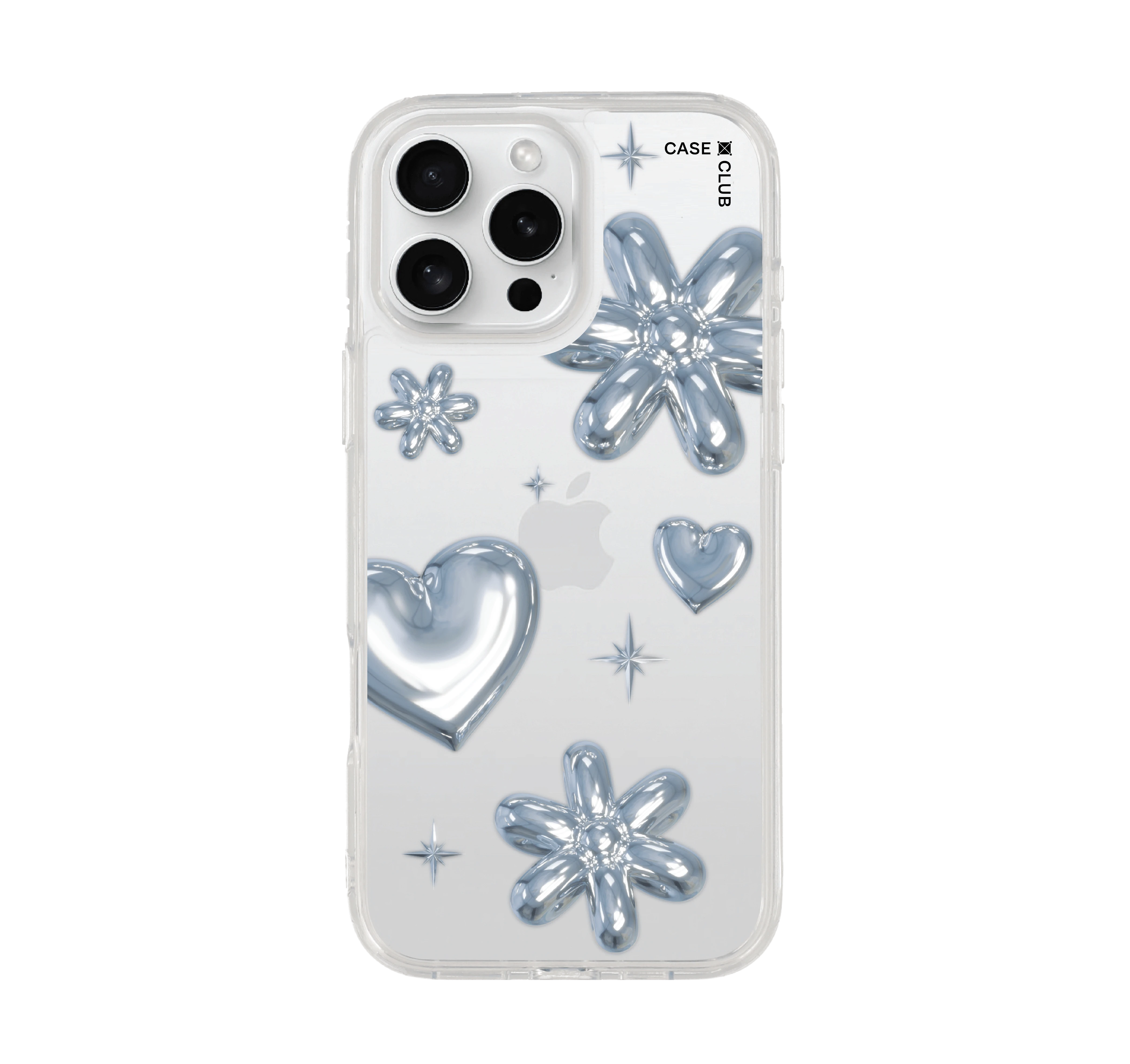 iphone 16 pro max clear case flower & heart metallic balloons