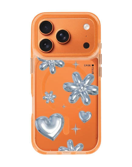เคสใสสีส้ม iphone 17 pro magsafe ลูกโป่งดอกไม้
