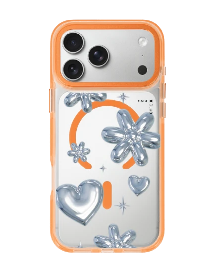 เคสใสสีส้ม iphone 17 pro max magsafe ลูกโป่งดอกไม้