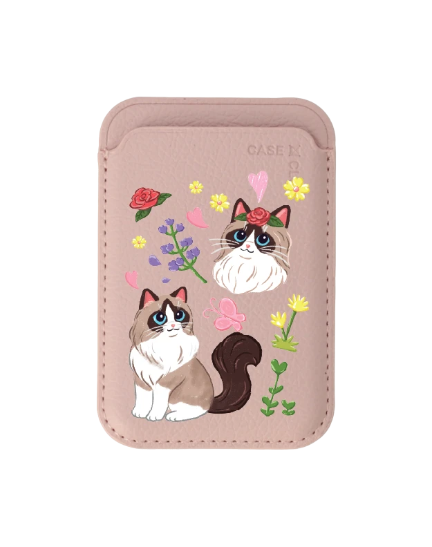 กระเป๋าใส่บัตร magsafe ชมพูอ่อน แร็กดอลล์กับดอกไม้แสนสวย