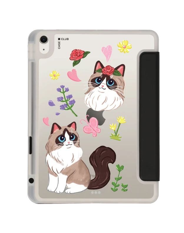 เคสใส ipad air4/5/6/7 11" 2025 (m2/m3) สีดำ แร็กดอลล์กับดอกไม้แสนสวย